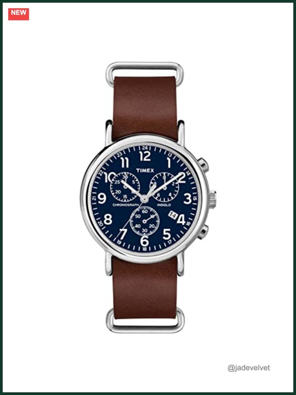 Men's 40mm Chronograph Watch Leather Slip-Thru Strap 30M Water Resistant